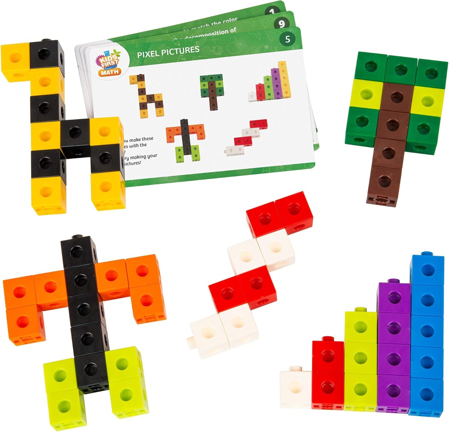 Kids First Math: 100 Linking Cubes Mathematics Kit w/Activity Cards | Develop Skills in Counting, Sorting, Sequencing, Graphing, Measuring | Visual Hands-on | at-Home | Classroom Learning Ages 3+
