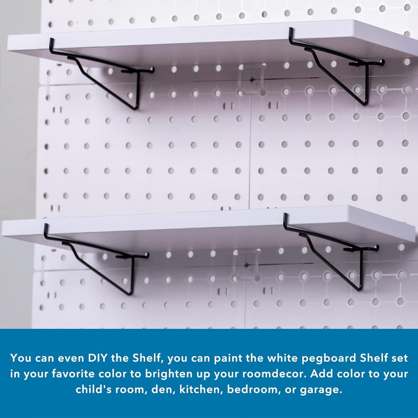 Pegboard Shelf Set - 6 Heavy Duty Peg Board Shelves & Steel Brackets, Organizer for Storage, Garage, Workbench, Craft, Office
