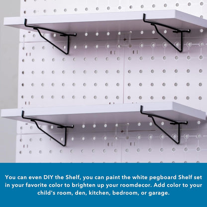 Pegboard Shelf Set - 6 Heavy Duty Peg Board Shelves & Steel Brackets, Organizer for Storage, Garage, Workbench, Craft, Office
