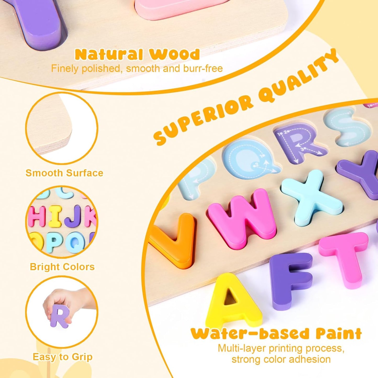 Alphabet Puzzles Wooden for Toddlers, ABC Learning Toys for Kids, Preschool Educational Activities for Girls and Boys