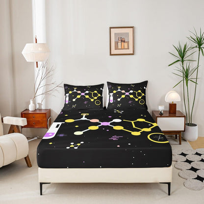 Chemistry Bed Sheets for Kids Teens Girls Boys,Chemical Experiment Fitted Sheet Twin,Science Themed Sheets for Math Lovers,Chemistry Lab Bedding Set,White and Black