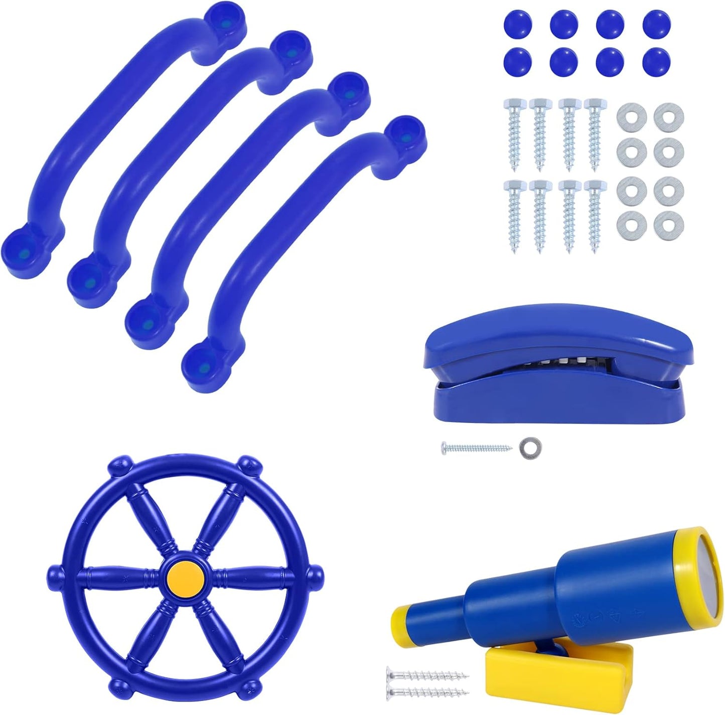 RedSwing Playground Accessories for Kids, Outdoor Swingset Attachments with Pirate Ship Wheel, Toy Telescope, Telephone and Safety Handles (Yellow and Green)