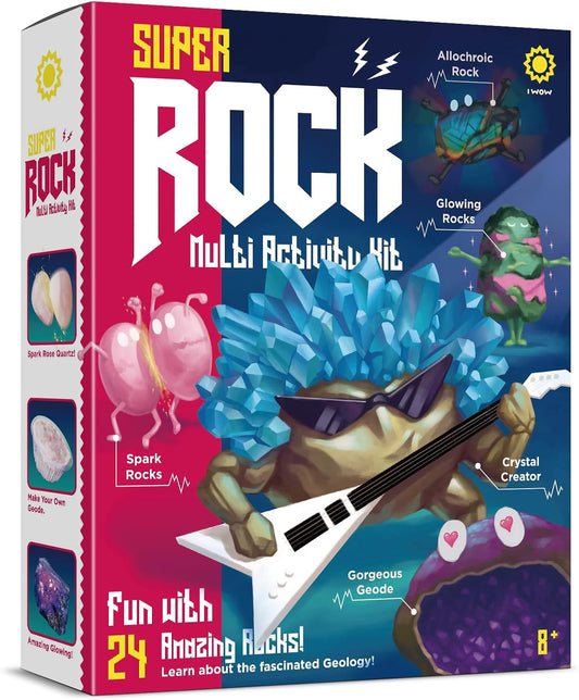 EDUMAN Super Rock Multi Activity Kit - 24 Genuine Rock Specimens, Geode Making & Crystal Growing STEM Science Toy for Kids Ages 8+ - Includes UV Light, Magnifying Glass & Darkroom Observation Box