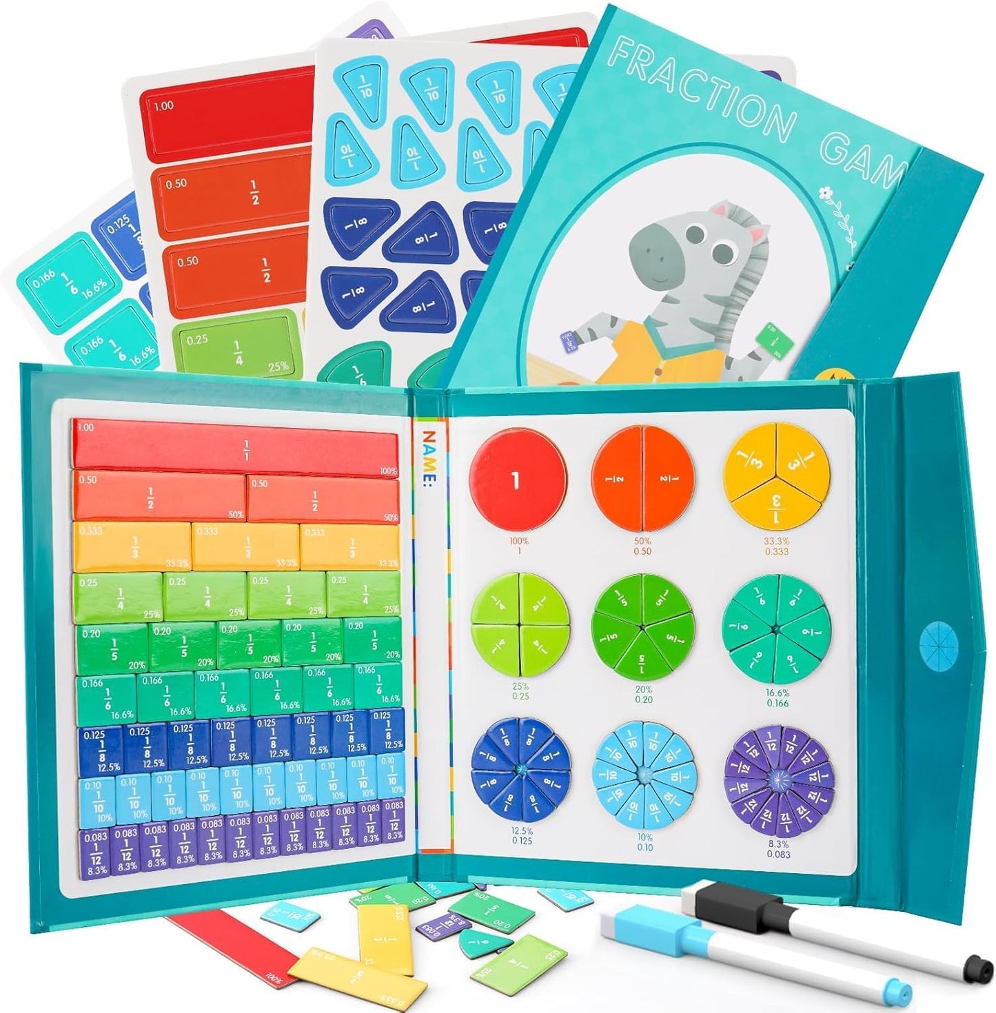 Ducational Highiy Magnetic Fraction Educational Puzzle,Magnet Montessori Fraction Puzzle for Hands and Brain Use，Teaching Aid for Classroom Homeschool