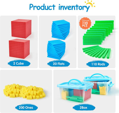 TOMMYHOME Plastic Base Ten Blocks Set,Maths manipulatives for 2nd Grade classrooms.Place Value Blocks,Counting Cubes to Help Kids Learn Maths (1)