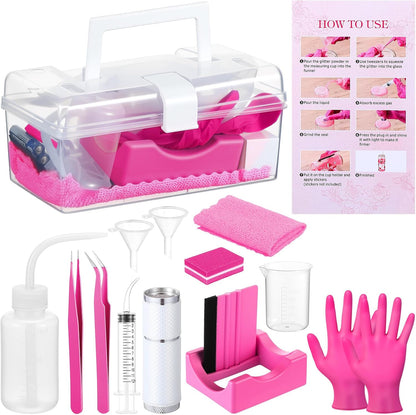 LemonRoad 15 Pcs Snow Globe DIY Tumbler Tool Kit Include Storage Box Squeeze Bottle Funnel Silicone Cup Cradle Measuring Cup Flashlight for Beginner Making Supplies Thanksgiving Day Gifts(Purple)