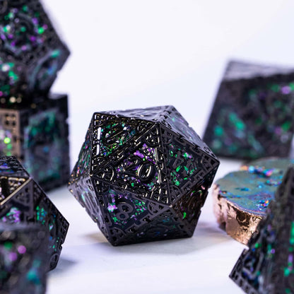UDIXI Steampunk Metal Dice Set, 7 Die Polyhedral DND Dice Set for D&D Role Playing Game and Math Teaching (Ancient Copper)