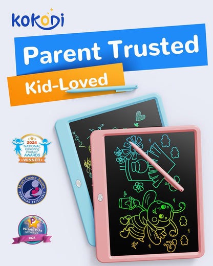 KOKODI LCD Writing Tablet, 12 Inch Colorful Toddler Doodle Board Drawing Tablet, Erasable Reusable Electronic Drawing Pads, Educational and Learning Toy for 3-6 Years Old Boy and Girls(Blue)