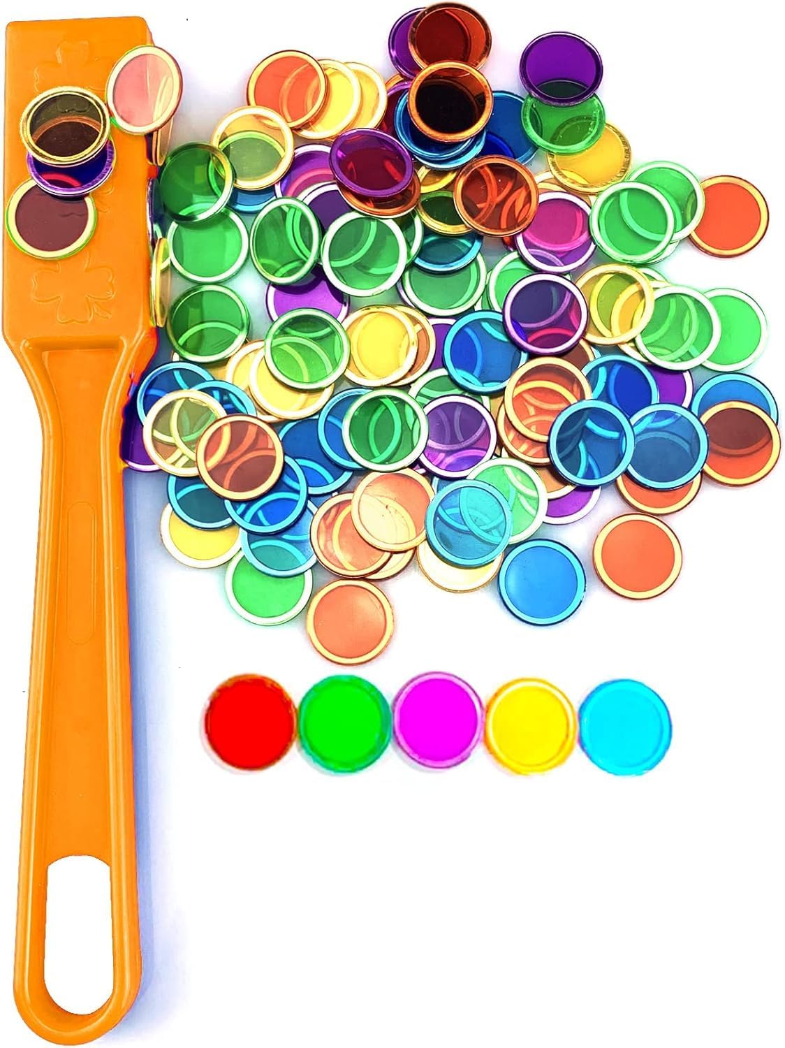 Magnetic Wand & Chips Set with 100 Multicolor Bingo Chips - STEM Learning Kit for Kids, Family Game Night & School Science Activities (Green)