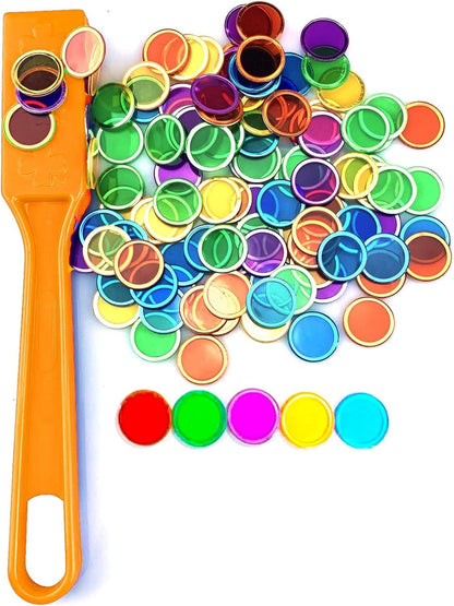Magnetic Wand & Chips Set with 100 Multicolor Bingo Chips - STEM Learning Kit for Kids, Family Game Night & School Science Activities (Green)