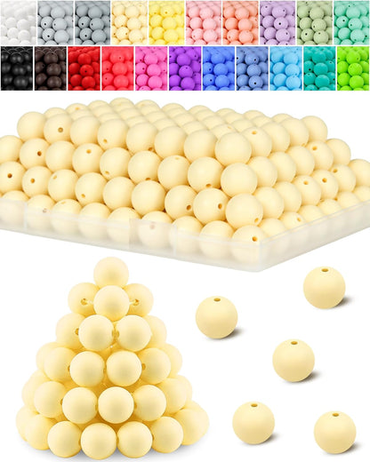 120PCS FIVEIZERO Silicone Beads for Keychain Making, 15mm Glacier Gray Round Silicone Rubber Focal Beads Bulk for DIY Crafts, Bracelets, Necklaces, and Pens