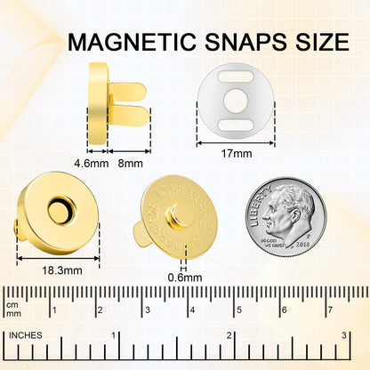 CooBigo 24Sets Magnetic Snaps for Purse Closures 18mm Magnetic Fastener Replacement Kit Magnetic Snaps for Purses and Totes Clothing Bag DIY Craft (Silver)