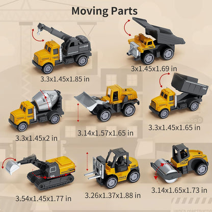 Play Construction Sand Kit,2.2lbs Magic Sand,8 Alloy Construction Vehicles,1 Inflatable Sandbox,8 Worker Figures and Road Signs,6 Castle Molds,1 Storage Box, Sensory Toys for Kids Ages 3+