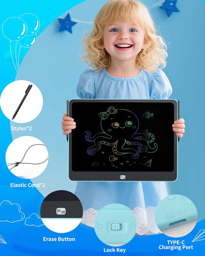 Magnetic LCD Writing Tablet for Fridge, 13 Inch Writing Tablet for Kids, Toddler Drawing Pad, Learning Toys for Boys Girls Ages 3.4.5.6.7.8, Writing Board for to-Do Lists and Family Messages (Blue)