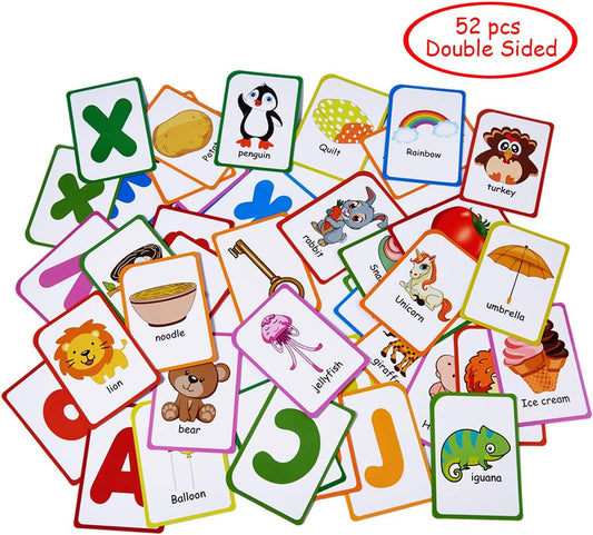 Alphabet Flash Cards for Toddlers: Teach Toddler ABC Letters & Words, 52 Double-Sided Uppercase and Lowercase Letters Cards - Preschool Learning