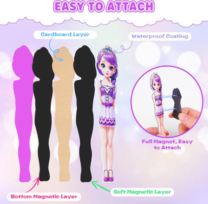 Magnetic Dress Up Dolls for Girls - Princess Magnet Paper Dolls Book with 3D City Buildings - Travel Car Trip Quiet Book Game Toys Easter Birthday Gifts for Kids Toddlers Ages 3 4 5 6 7(Style C)