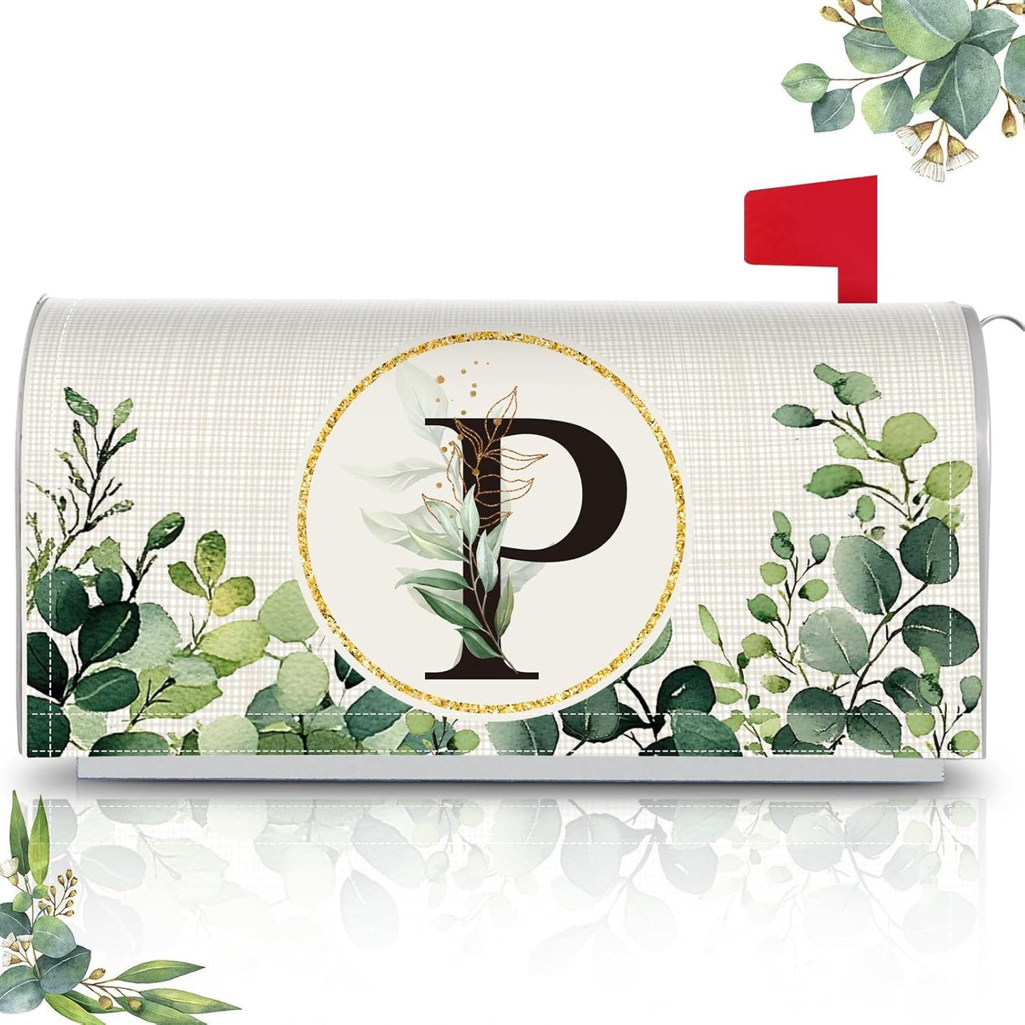 Tiamon Monogrammed L Mailbox Covers Magnetic Eucalyptus Welcome Letter Box Wrap Standard Size 21x18 Inch Spring Summer Leaves Mailbox Decor Eucalyptus Letter Numbers Decoration for Outdoor Garden Yard
