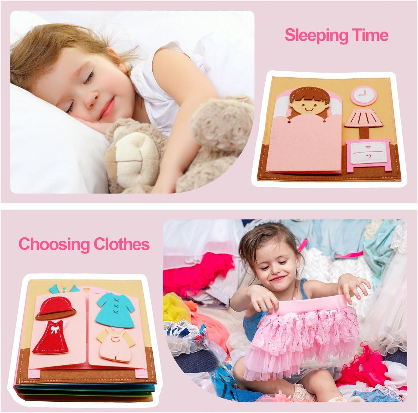BizyKoady Busy Book for Toddlers 1-3, Montessori Toys for 1 Year Old, Kids Travel Toys, Educational Activity Book, Birthday Gifts for Boys & Girls, Washable Felt Busy Board, Giraffe