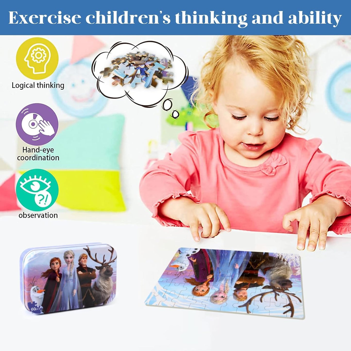 MZZOTOY Puzzles for Kids Ages 4-8, 60 Piece Puzzles for Kids Ages 3-5 in a Metal Box Girls and Boys Learning Educational Jigsaw Puzzle Toys Gifts
