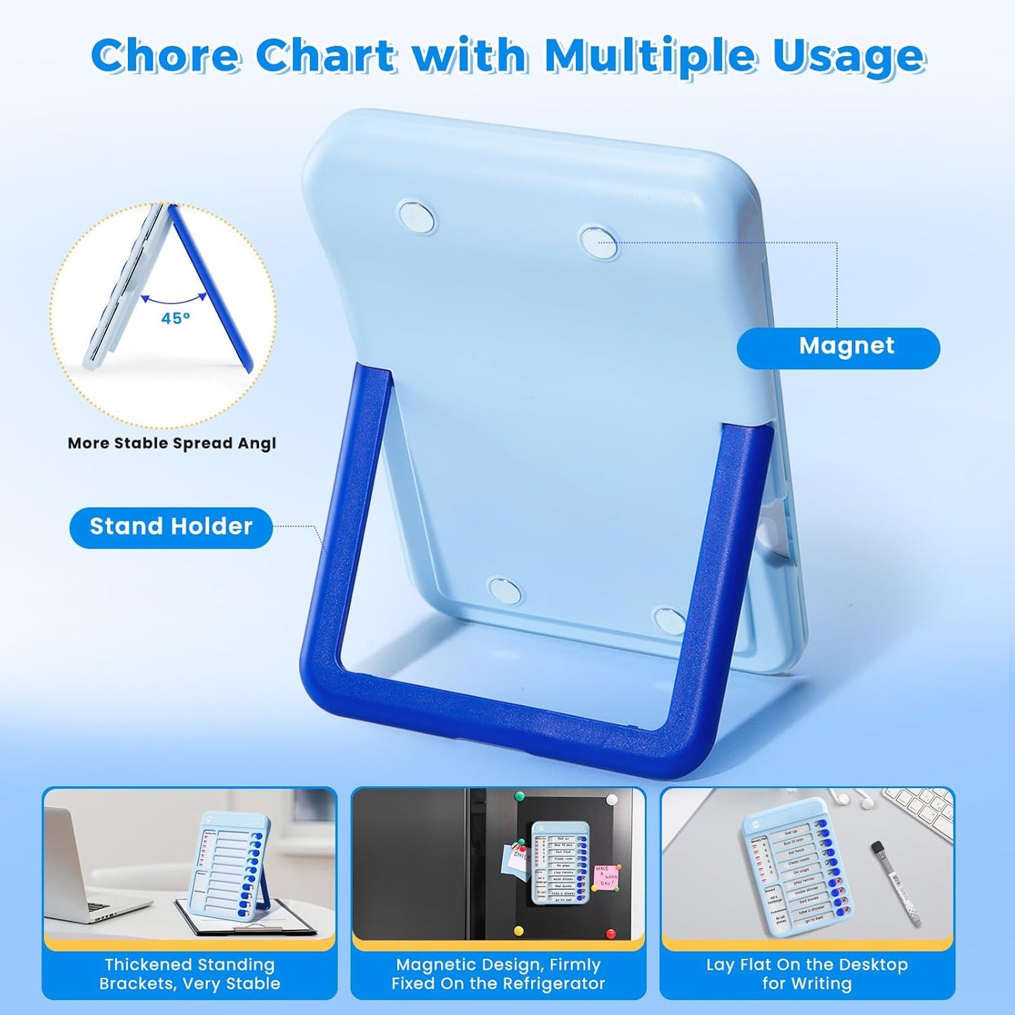 Magnetic Chore Chart for Kids, ADHD Tools for Kids to Do List Checklist Task Board Routine Chart Visual Schedule for Fridge with 10 Sliders and Magnetic Marker - White