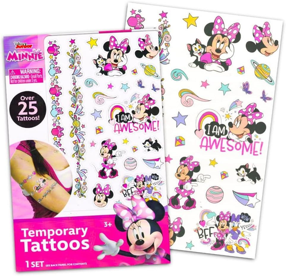 Minnie Mouse Floor Puzzle Set - Bundle with 25 Pc Minnie Foam Floor Puzzle for Kids with Minnie Stickers, Tattoos, More | Minnie Mouse Jigsaw Puzzles for Girls