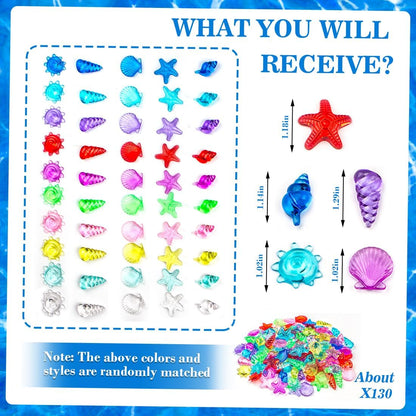 180 Pcs Sensory Bin Filler Include 100 Plastic Gemstones & 80 Fake Seashells for Kids, Pirate Treasure and Mermaid Pool Play, Ocean Themed Party (1"-1.2")