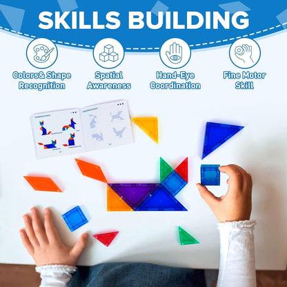 YPLUS Mini Magnetic Tiles Travel Magnetic Blocks Building Toys, 700 Shapes 3D Magnet Tangrams Puzzle, Toddlers Montessori Road Trip Toys STEM Educational Activity for Kids 4-8, 8-12