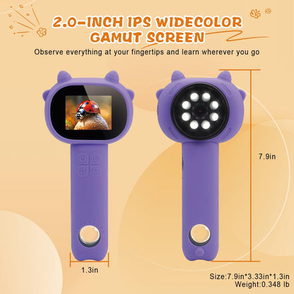 Microscope for Kids 500x Magnification,4X Zoom Mini Pocket Handheld Microscope with 2.0" Screen for Toddlers-STEM Educational Science Kit Toddler for Boys Girls Aged 3-12(Black)