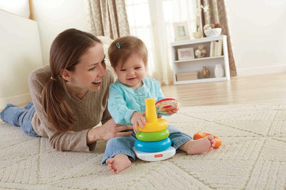 Fisher-Price Baby Stacking Toy Rock-A-Stack Rings with Roly-Poly Base for Ages 6+ Months, Made with Plant-Based Materials