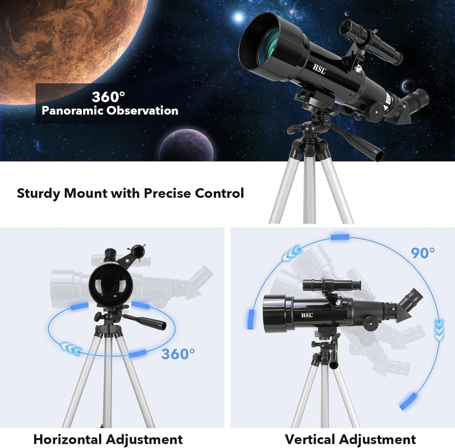 HSL70400 Telescope for Kids 8-12,Telescope for Adults high Powered,70mm Aperture 400mm Focal Length Refractor Astronomy telescopes Kids 5-7 6 Year Old White