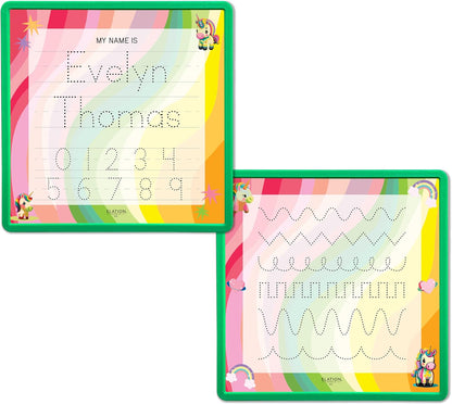 Kid's Name Tracing Board | Dry Erase Letter Tracing | Reusable Name Alphabet Tracing| Number Tracing | Personalized | Baby Unicorn Theme