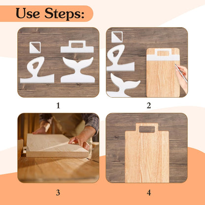 Router Templates, 4pcs Acrylic Charcuterie Board Handle Template, LYMOI Clear Cut Board Thick Handle Template, Angled Curvy Tracing Stencils Cut Guide Tools for Kitchen Woodworking. (Style 1)