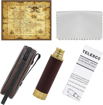 Retro Pirate Telescope Zoomable with Treasure Map 25x30 Spyglass Portable Collapsible Handheld Telescope Vintage Monocular for Kids & Survival Gear