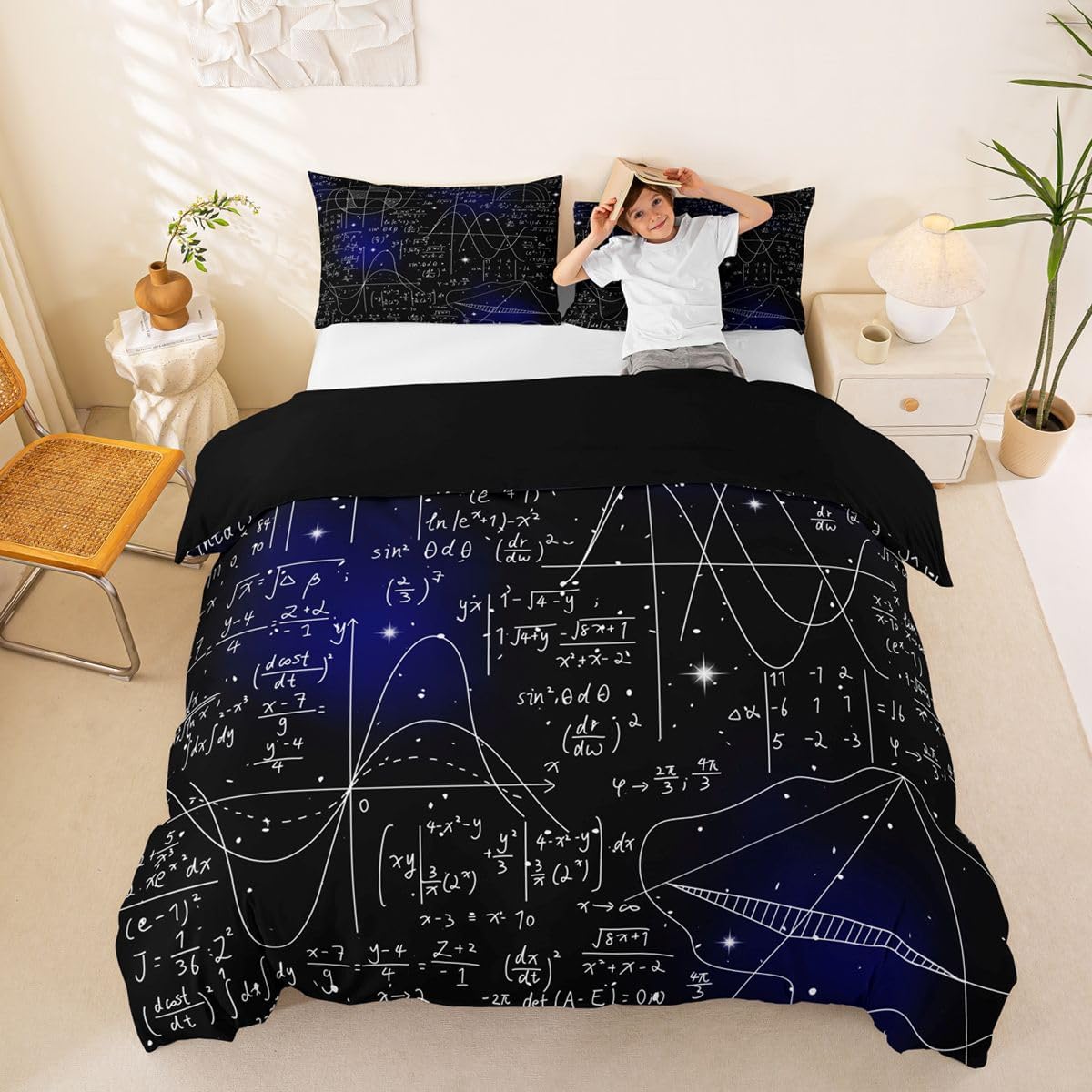 Erosebridal Chemistry Lab Bedding Set Twin Size Chemical Equation Duvet Cover for Boys Girls Chemical Elements Science Theme Comforter Cover Teens Kids Science Students Bedding School Dorm Room Decor