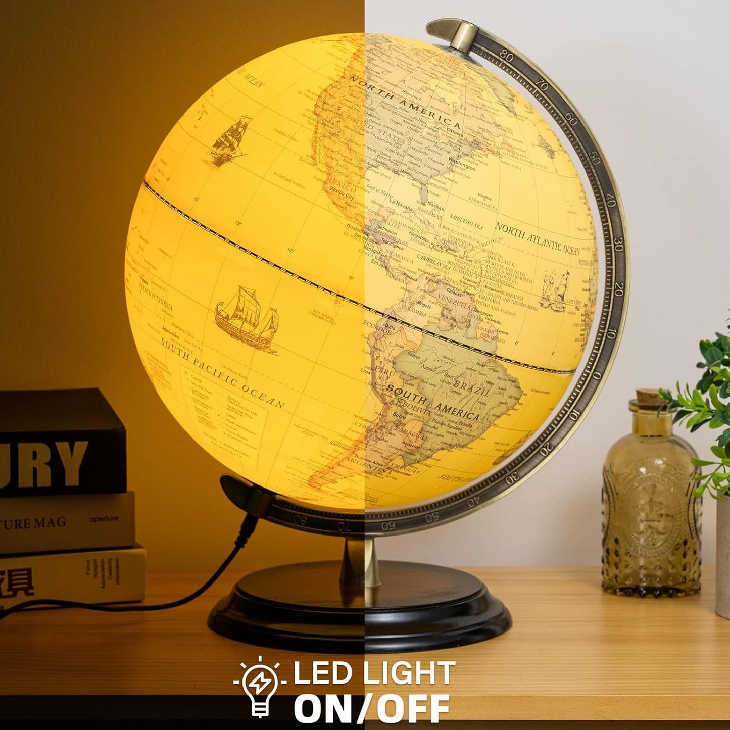 BSHAPPLUS 13 inch Large Globe for Classroom & Home Learning, Political Globe with 195+ Countries, Dry Erase & Waterproof Surface, Solid Stainless Steel Base (No Assembly Required)