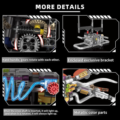 Mechanical Crocodile Building Set with Lights, Rotatable Link Components & Display Stand, STEM Building Set for Boys 8-14, Home Office Decor for Adults, Mechanical Enthusiasts（648PCS）