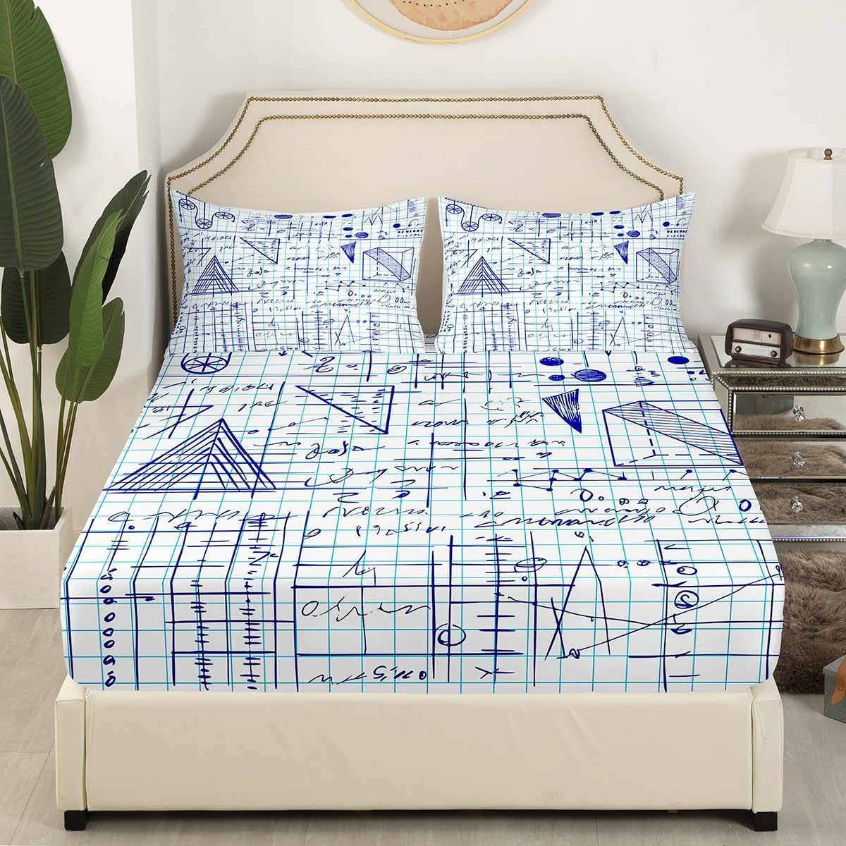 Erosebridal Chemistry Lab Fitted Sheet Twin Size Chemical Equation Bed Sheets for Boys Girls Chemical Elements Science Theme Bed Set Teens Kids Science Students Bedding Set School Dorm Room Decor