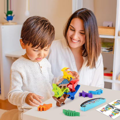 IPOURUP Montessori Toys for Kids 3-7 Wooden Farm Animal Blocks Stacking Games Educational Toy for 3 4 5 6 Year Old Girls Boys Christmas Birthday Gifts for Grandkids Toddler Balance Game Girls Age 3-5