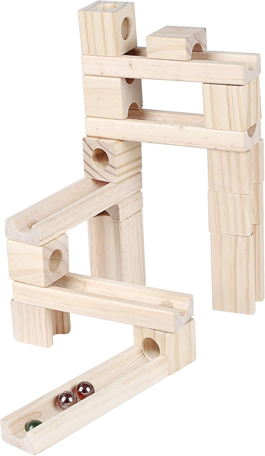 Golden Age Marble Run Toys, 60 Pieces Wooden Classic Ramps Track Building Construction Set for Children Toddler
