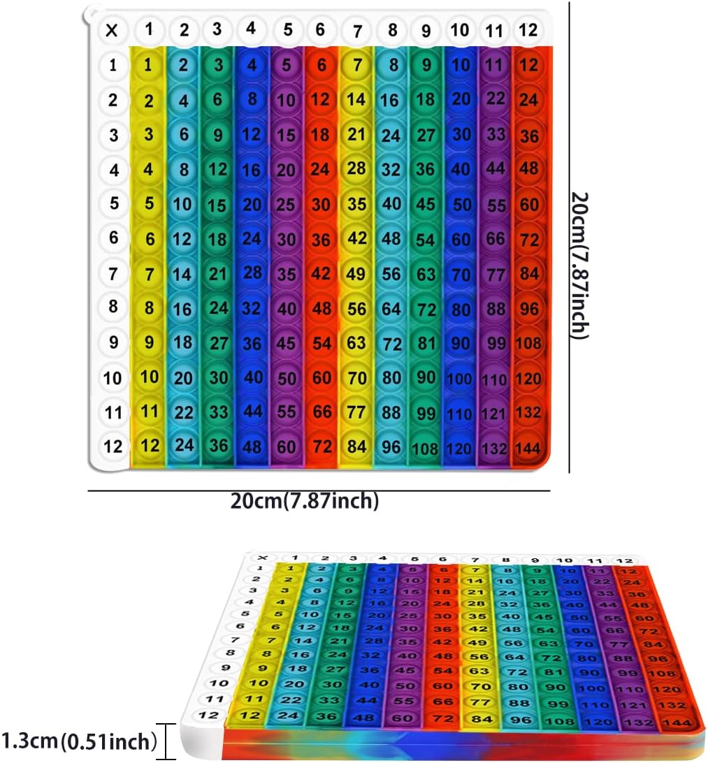 Multiplication Learning Board, 12x12 Multiplication Tables, Push Bubble Sensory Classroom & Home Learning Multiplication Chart Tool，Fidget Game for Teachers to Create a Variety of Math Operations