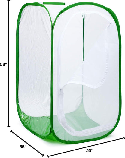 4 Feet Extra Large Monarch Butterfly Habitat, Giant Collapsible Insect Mesh Cage Terrarium Pop-up (White + Green, 28 x 28 x 48 Inches)