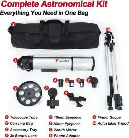 Telescope for Kids & Adults – 80mm Refractor Telescope with 600mm Focal Length, Tripod, Barlow Lens & Phone Adapter High Powered Astronomical Telescopes for Beginners, Telescopio para Adults