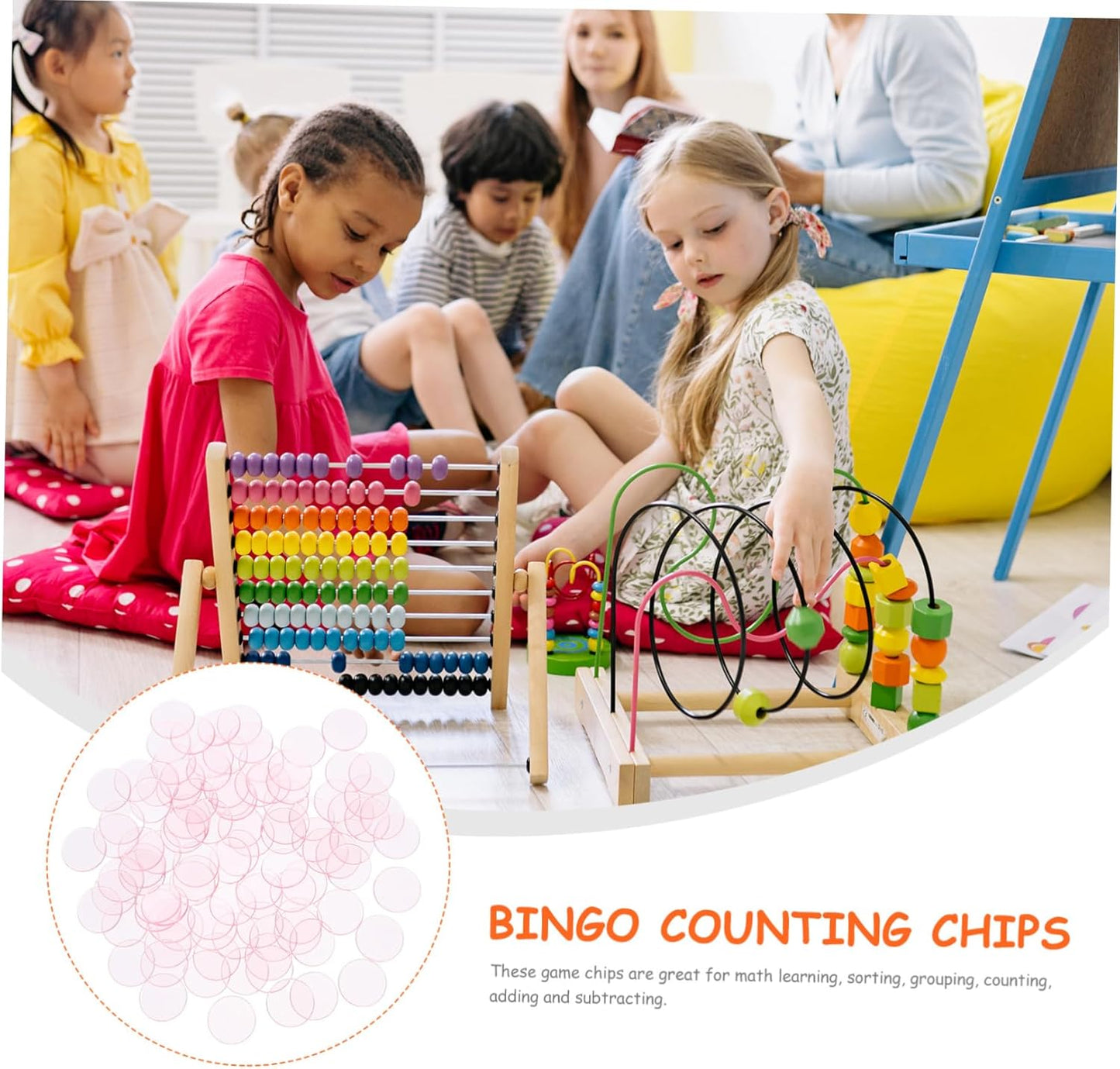 Toddmomy 100Pcs Translucent Bingo Markers Plastic Bingo Counting Chips for Games Math Learning and Rewards Tokens for