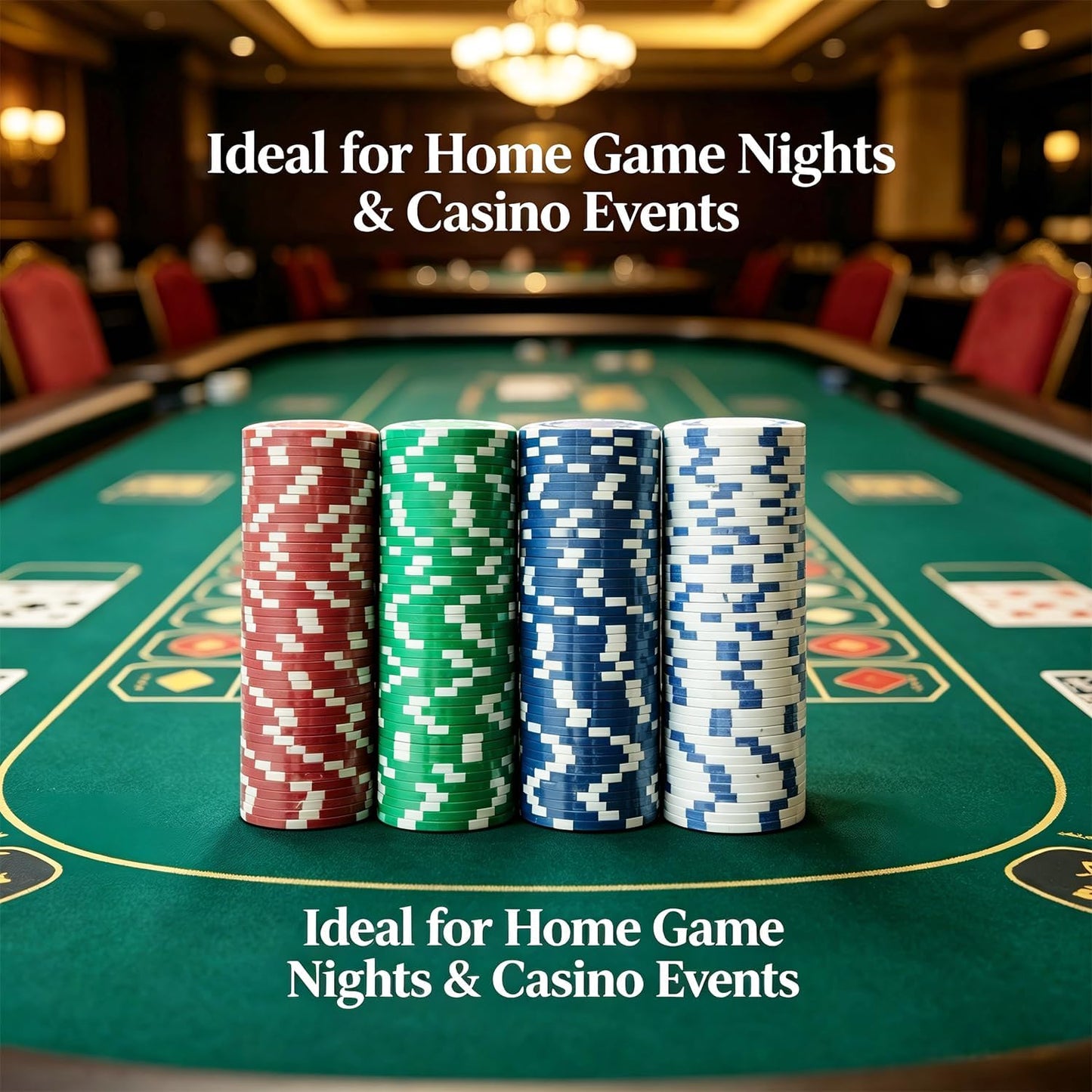 SEETOOOGAMES 100 Pieces 11.5g Clay Composite Dice Striped Casino Poker Chips- 4 Colors (red, Green, White and Blue)