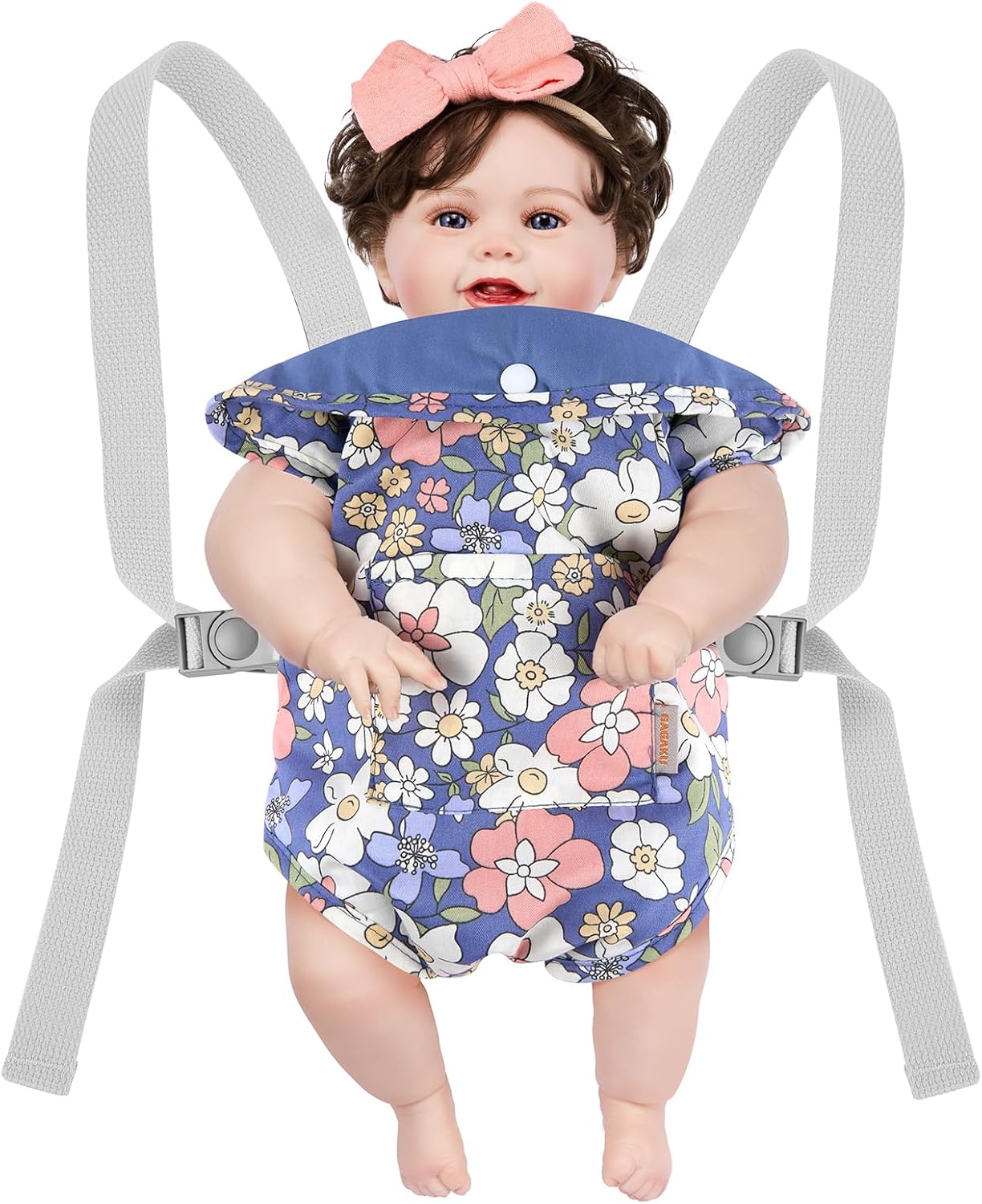 GAGAKU Baby Doll Carrier for Little Girls, Reborn Doll Accessories for Toddlers 3+ Years Old, Kids Toy Baby Dolls Sling Carrier - Pink - Moonflower