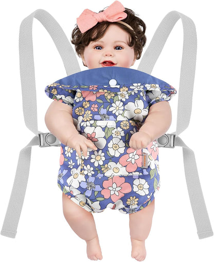 GAGAKU Baby Doll Carrier for Little Girls, Reborn Doll Accessories for Toddlers 3+ Years Old, Kids Toy Baby Dolls Sling Carrier - Pink - Moonflower