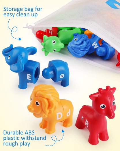 Coogam Matching Letters Fine Motor Toy, 26 PCS Double-Sided ABC Dinosaur Alphabet Match Game with Uppercase Lowercase, Preschool Educational Montessori Learning Toys for Toddlers