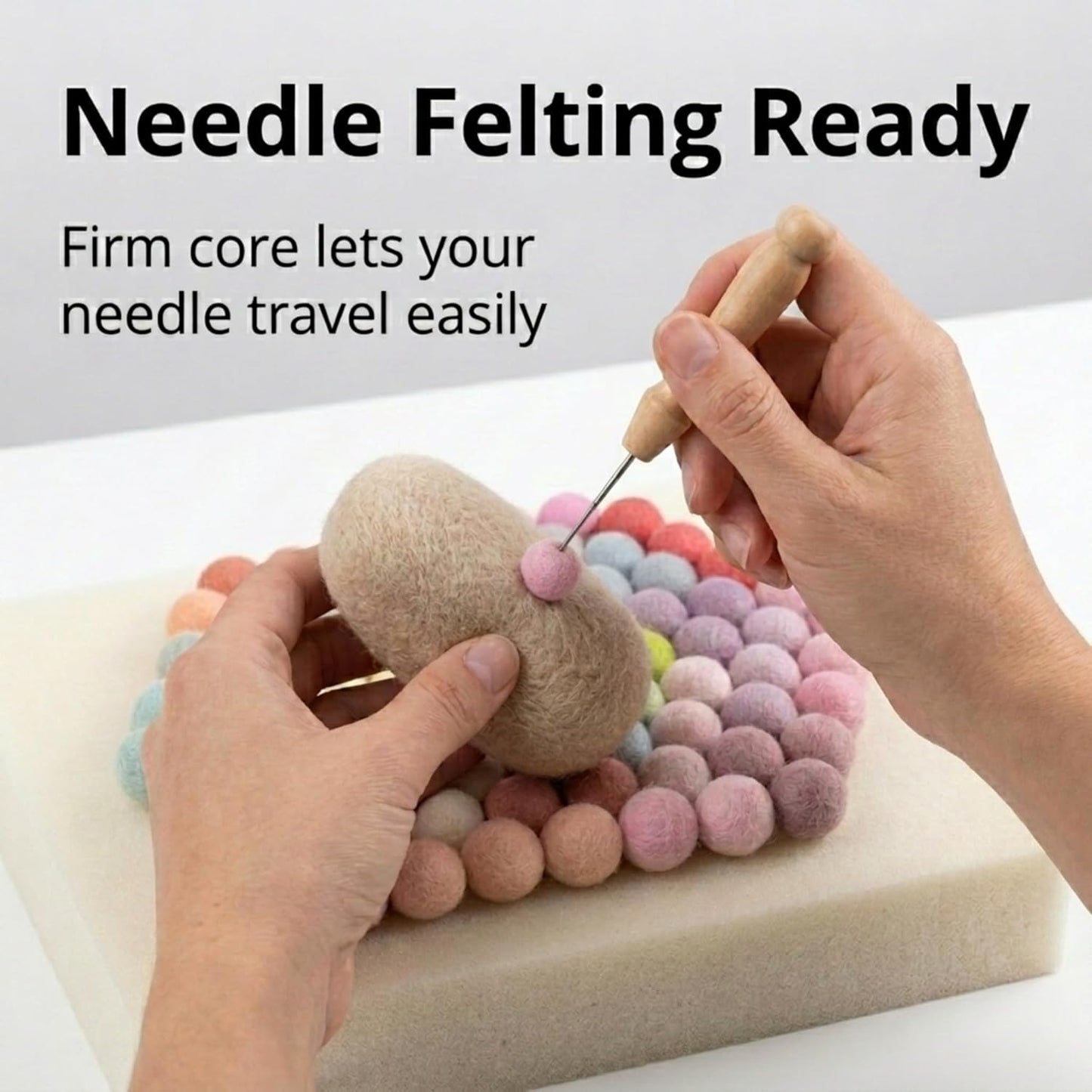 Glaciart One Felt Pom Poms, Wool Felt Balls with Swirls & Dots (90 Pieces) 2 cm – 0.8 Inch, Handmade Felted 30 Color Pastel Bulk Small Puff for Felting and Garland