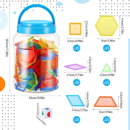 Faccito 200 Pcs Geometric Set Light Table Manipulatives Include 140 Translucent Pattern Blocks 60 3D Shape Geometric Solids with Dice for Educational Teaching Light Table Accessories