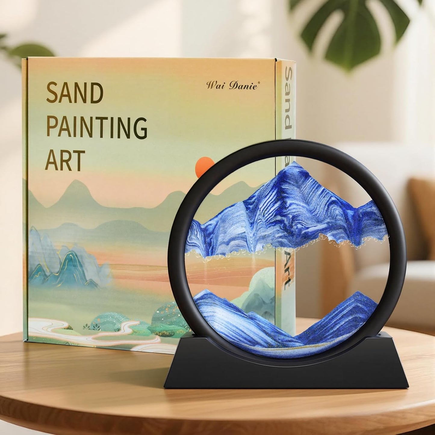 Wai Danie Moving Sand Art Picture 3D Hourglass Deep Sea Sandscape Liquid Motion Display Painting Flowing Sand Frame Relaxing Desktop Home Office Work Decor (Black, 12 Inches)